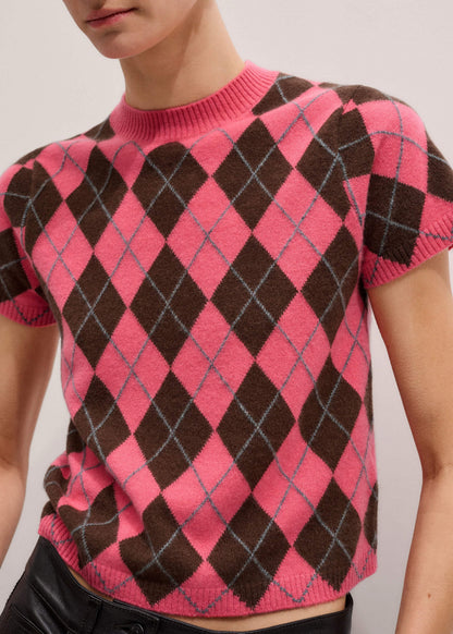 Pink Cashmere Argyle Knit Baby Tee | ME+EM