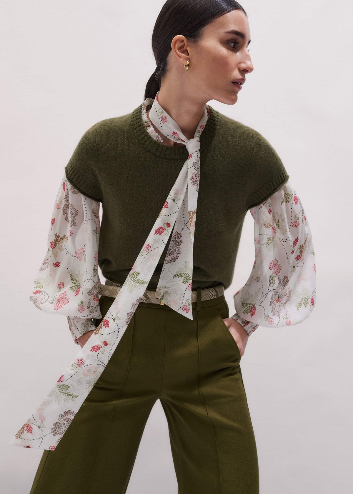 Olive Green Cashmere Shrunken Knit Baby Tee | ME+EM