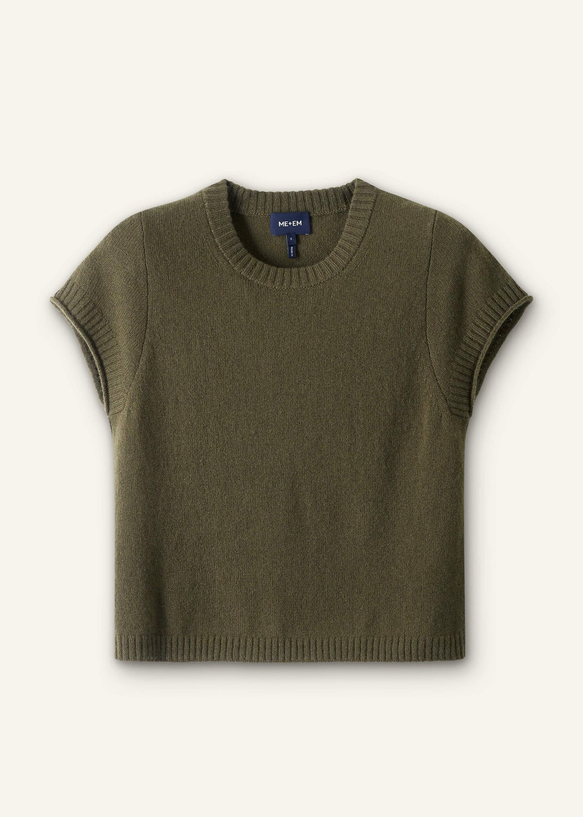 Olive Green Cashmere Shrunken Knit Baby Tee | ME+EM