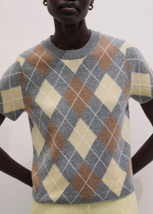 Yellow Cashmere Argyle Baby Tee | ME+EM