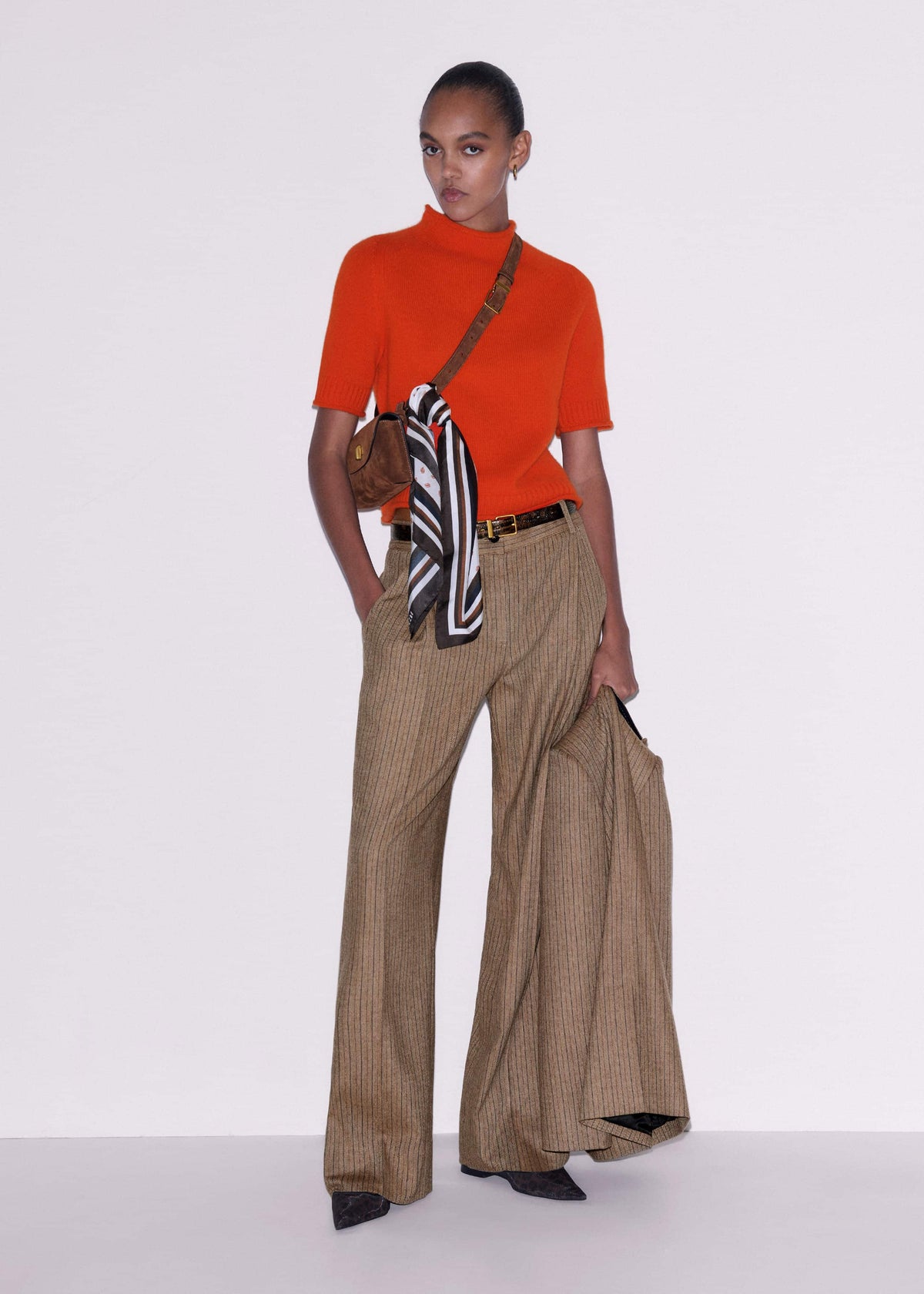 Orange Cashmere Roll Trim Knit Tee | ME+EM