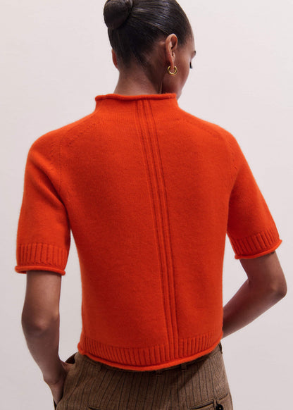 Orange Cashmere Roll Trim Knit Tee | ME+EM