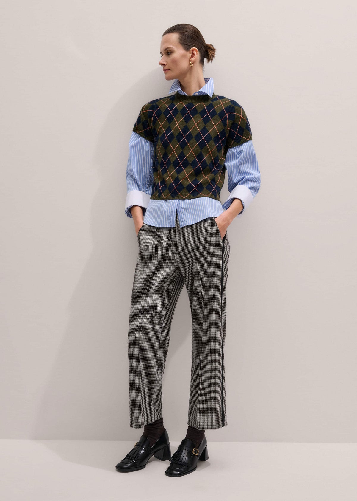 Olive Green Cashmere Argyle Knit Baby Tee | ME+EM