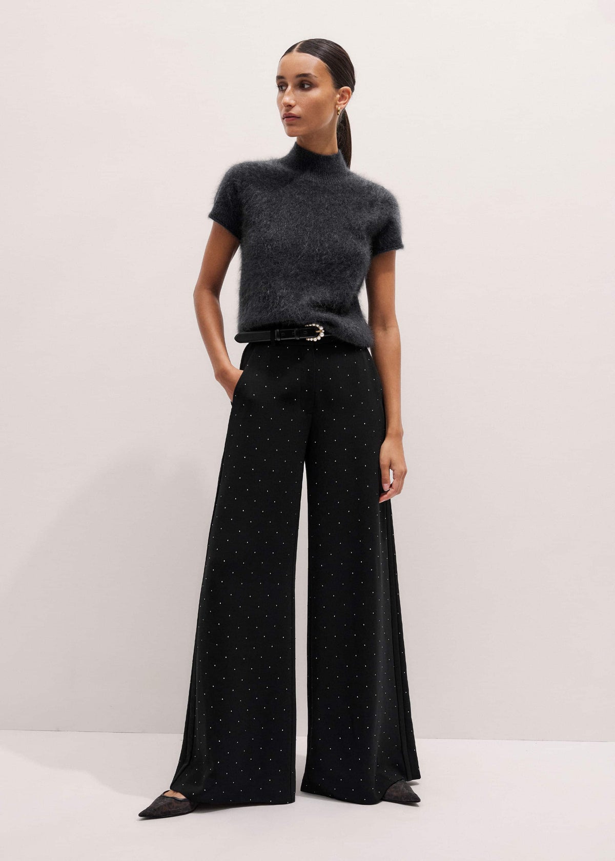 Gray Brushed Cashmere High Neck Baby Tee | ME+EM