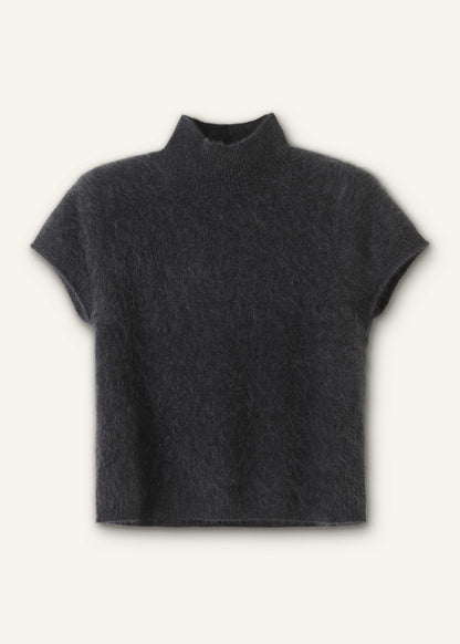 Gray Brushed Cashmere High Neck Baby Tee | ME+EM