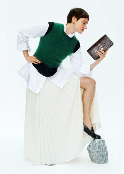 Green Brushed Cashmere High Neck Slim Sweater Vest | ME+EM