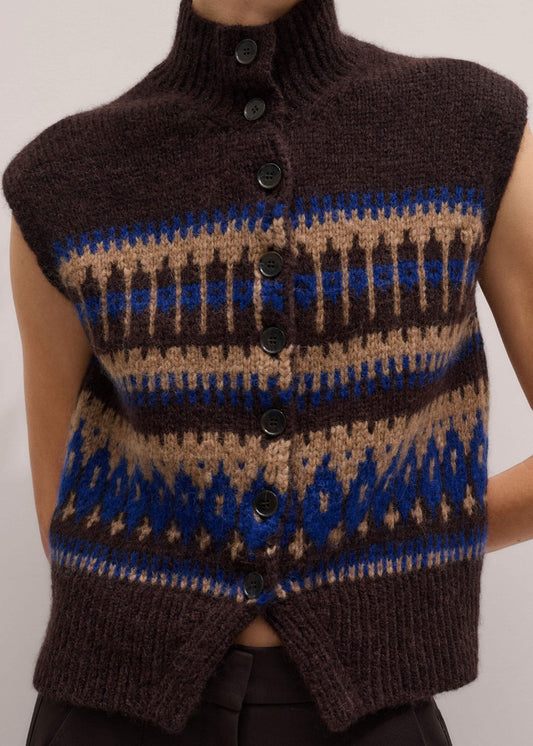 Brown Button-Through Relaxed Jacquard Vest | ME+EM