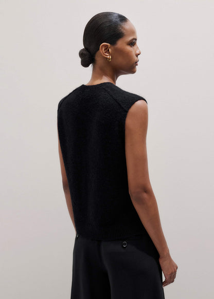 Black V-Neck Straight Knit Vest | ME+EM
