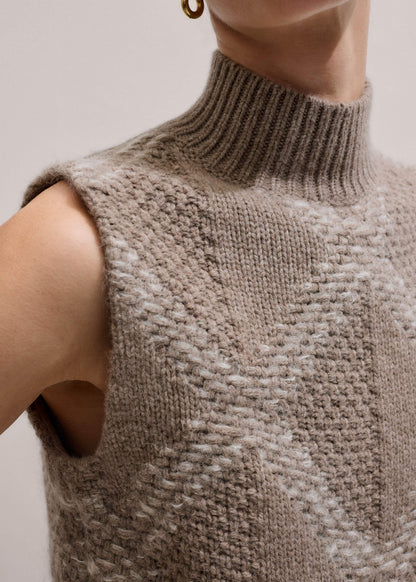 Brown Merino Statement Textured Argyle Sweater Vest | ME+EM