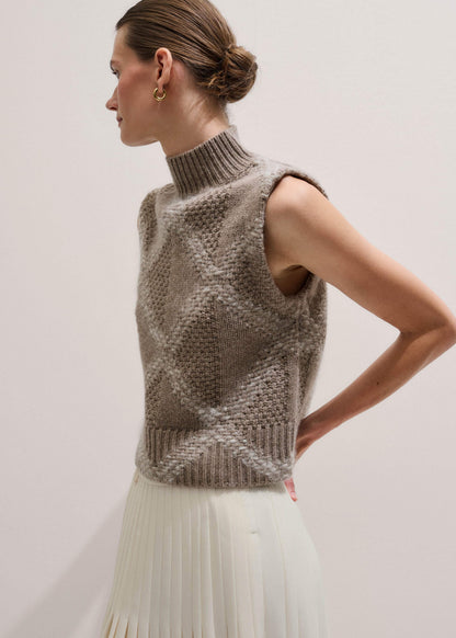 Brown Merino Statement Textured Argyle Sweater Vest | ME+EM