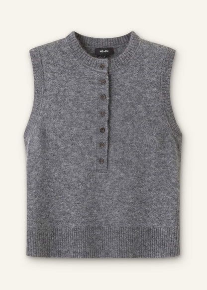 Grey Henley Straight Knit Vest | ME+EM