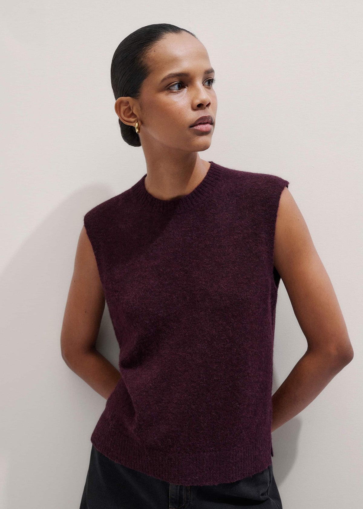 Red Crew Neck Straight Sweater Vest | ME+EM