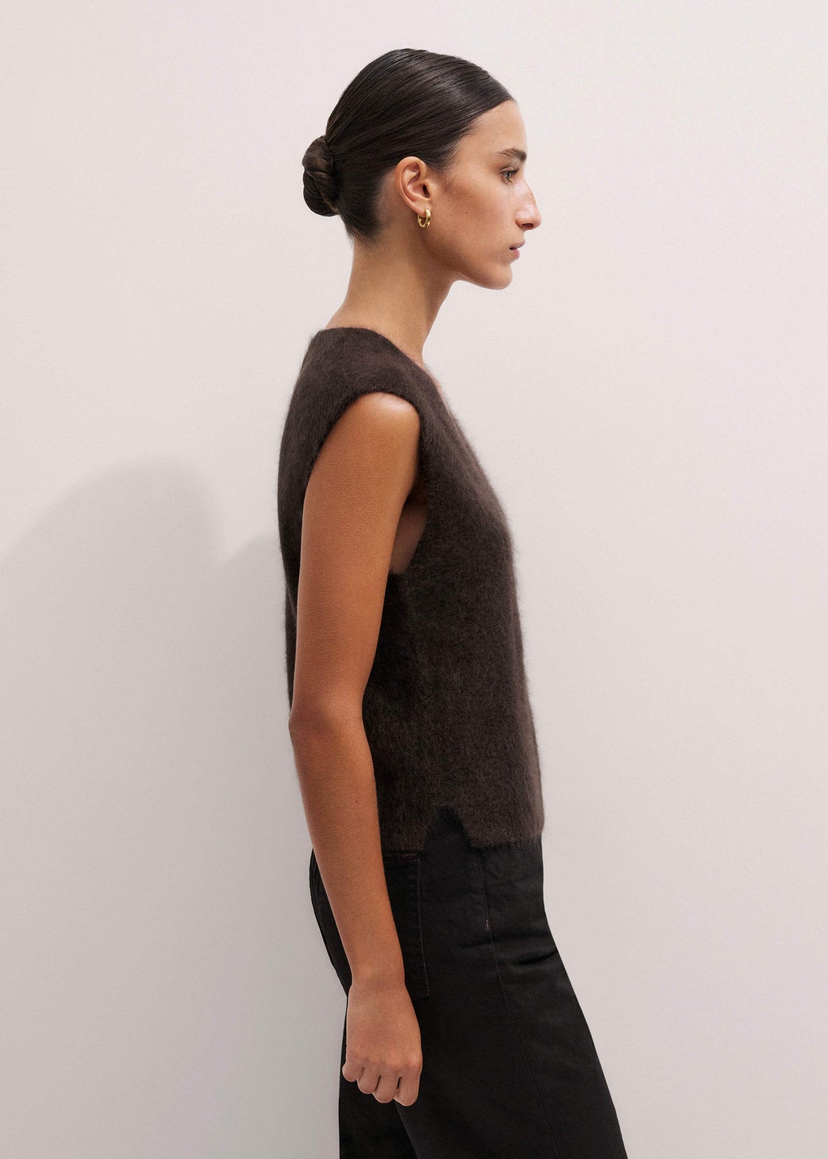 Brown Brushed Cashmere V-Neck Sweater Vest | ME+EM