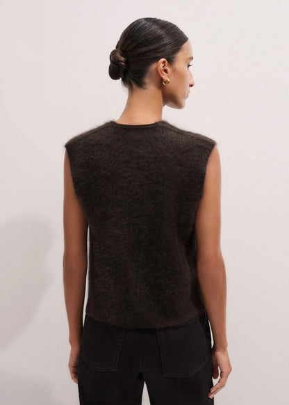 Brown Brushed Cashmere V-Neck Sweater Vest | ME+EM