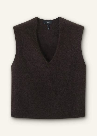 Brown Brushed Cashmere V-Neck Sweater Vest | ME+EM