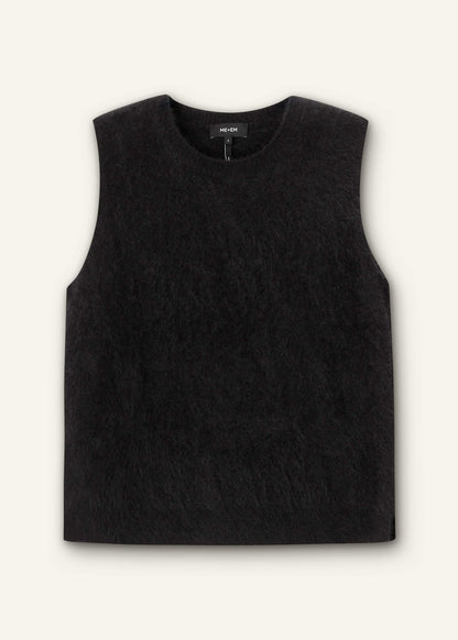 Black Brushed Cashmere Straight Sweater Vest | ME+EM