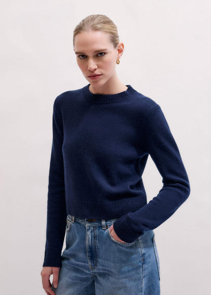 Navy Cashmere Crew Neck Crop Sweater | ME+EM