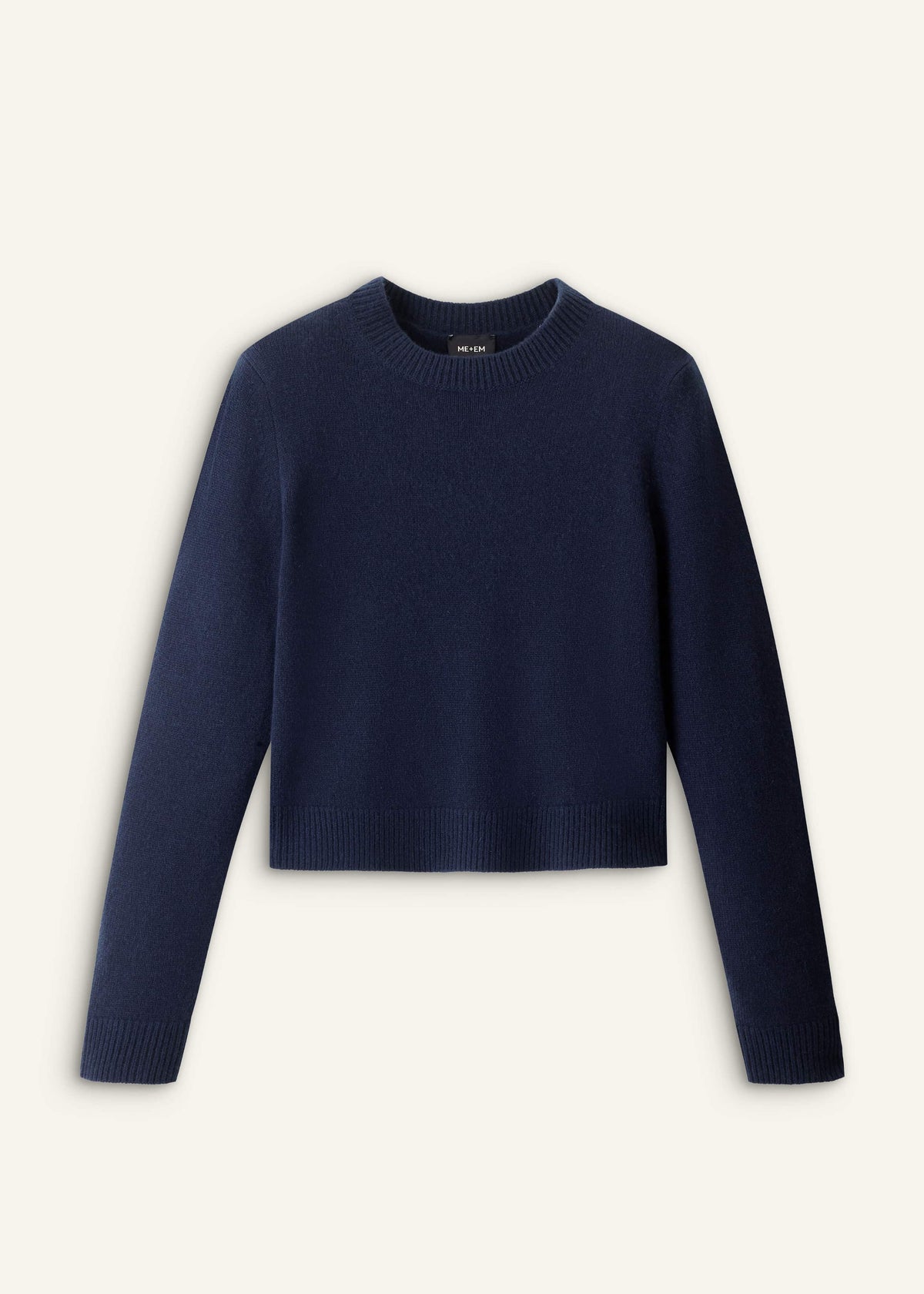 Navy Cashmere Crew Neck Crop Sweater | ME+EM