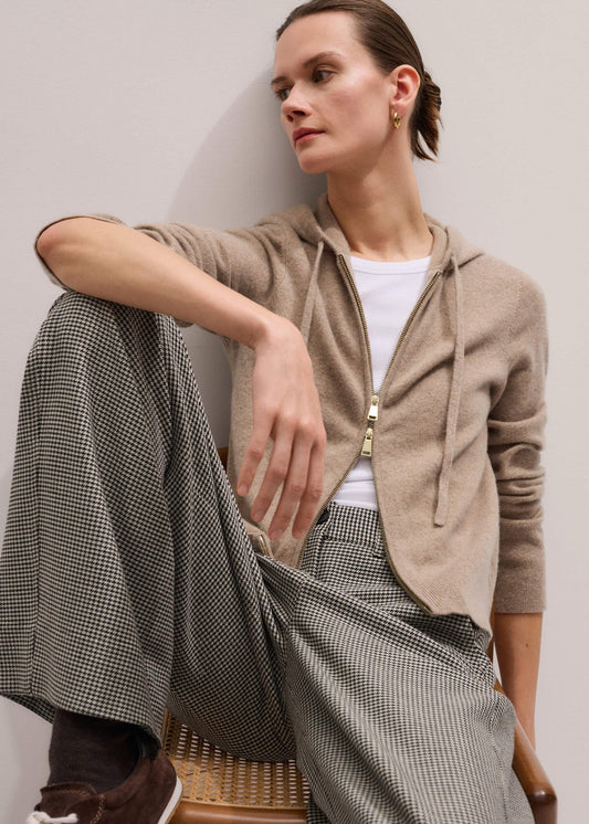 Light Brown Cashmere Two-Way Zip Straight Hoodie | ME+EM