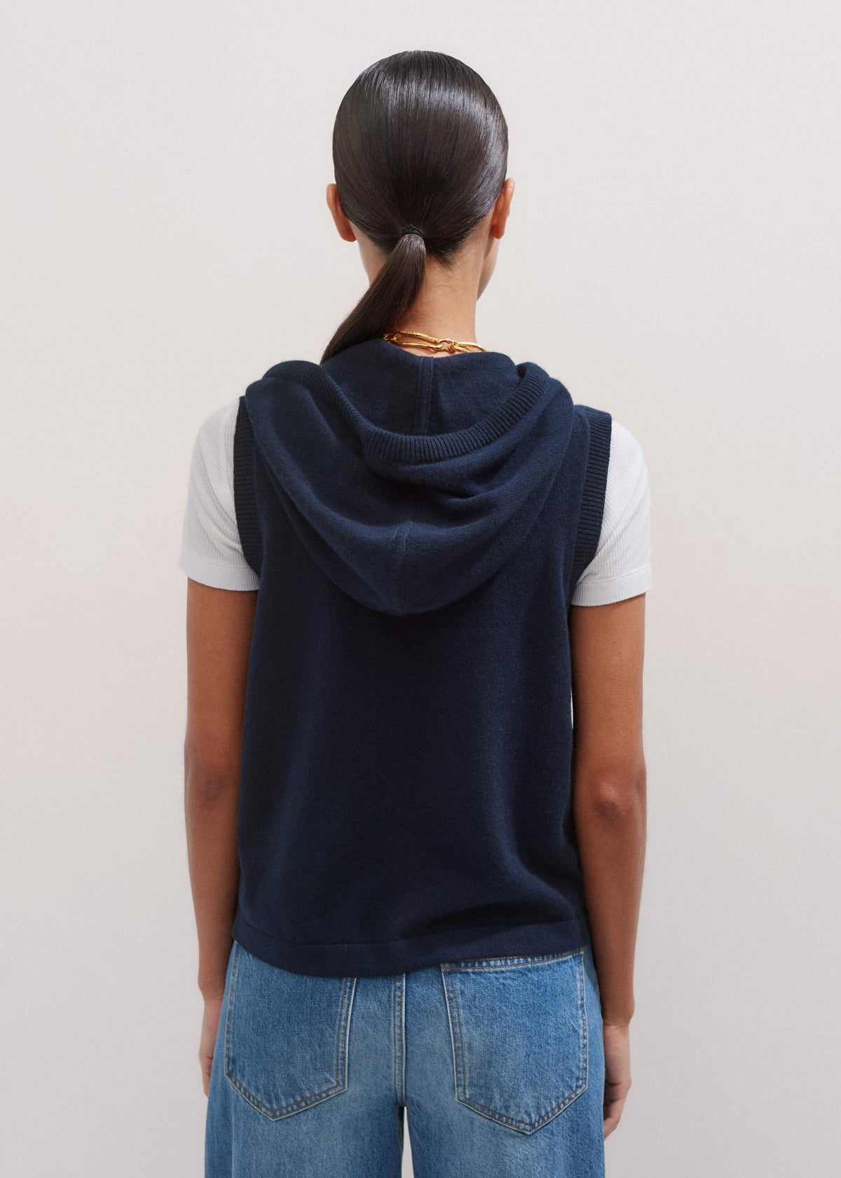 Navy Icon Cashmere Sleeveless Blazer Hoodie | Knitwear | ME+EM