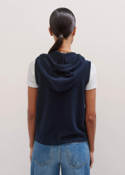 Navy Icon Cashmere Sleeveless Blazer Hoodie | Knitwear | ME+EM
