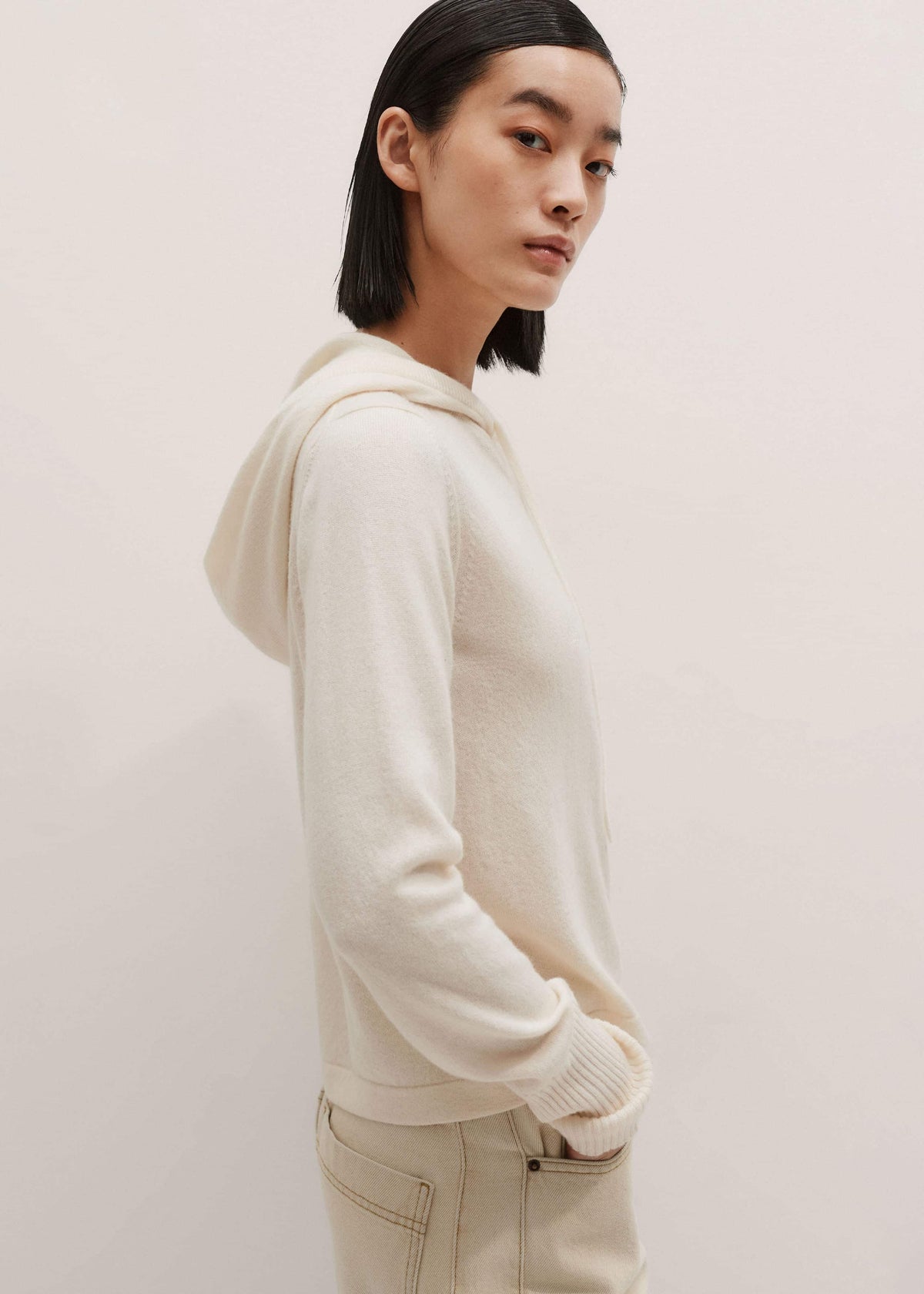 Cream Cashmere Relaxed Fit Box Zip Hoody | ME+EM