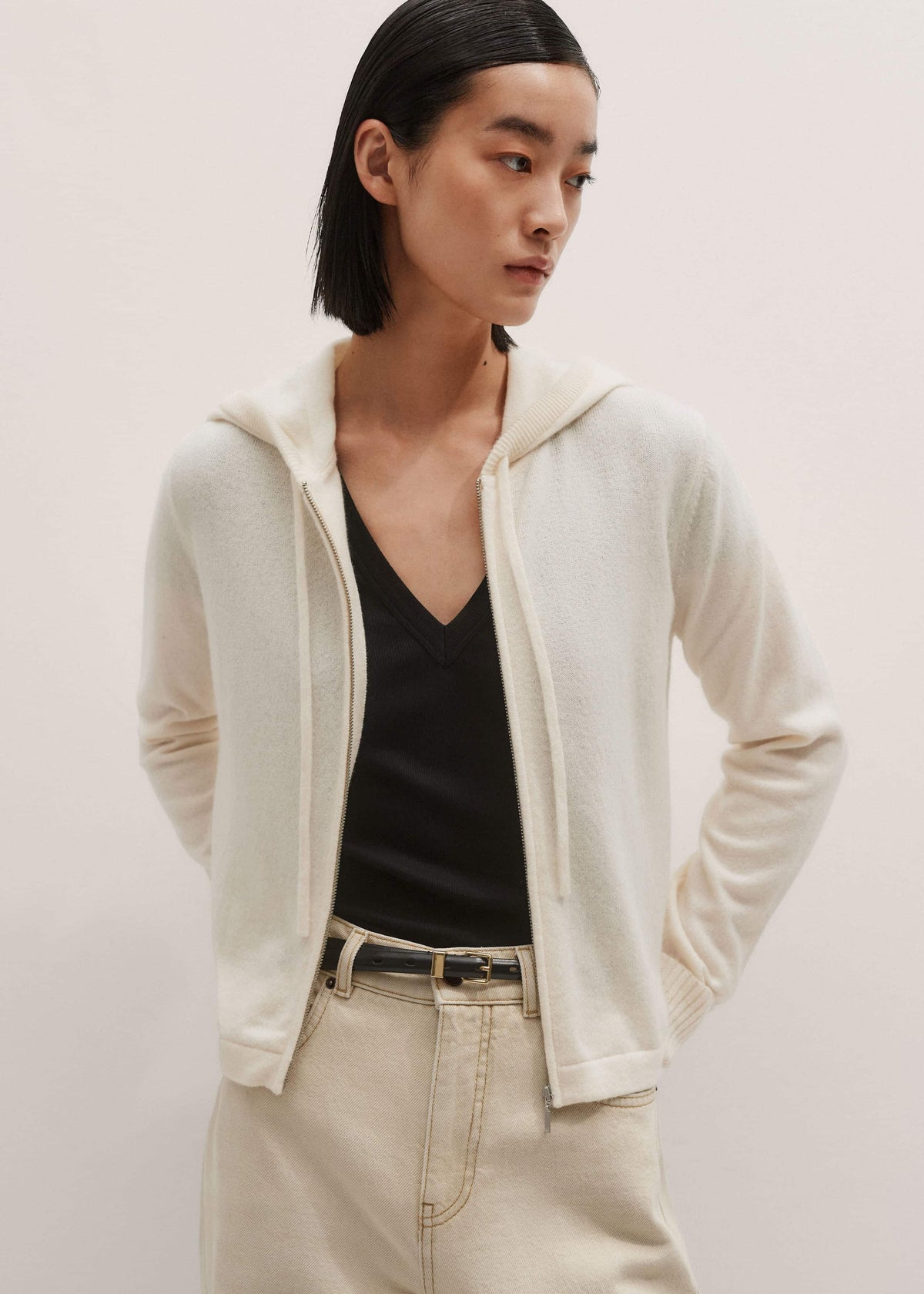 Cream Cashmere Relaxed Fit Box Zip Hoody | ME+EM