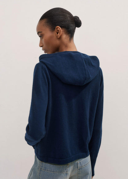 Navy Cashmere Relaxed Fit Box Zip Hoodie | ME+EM