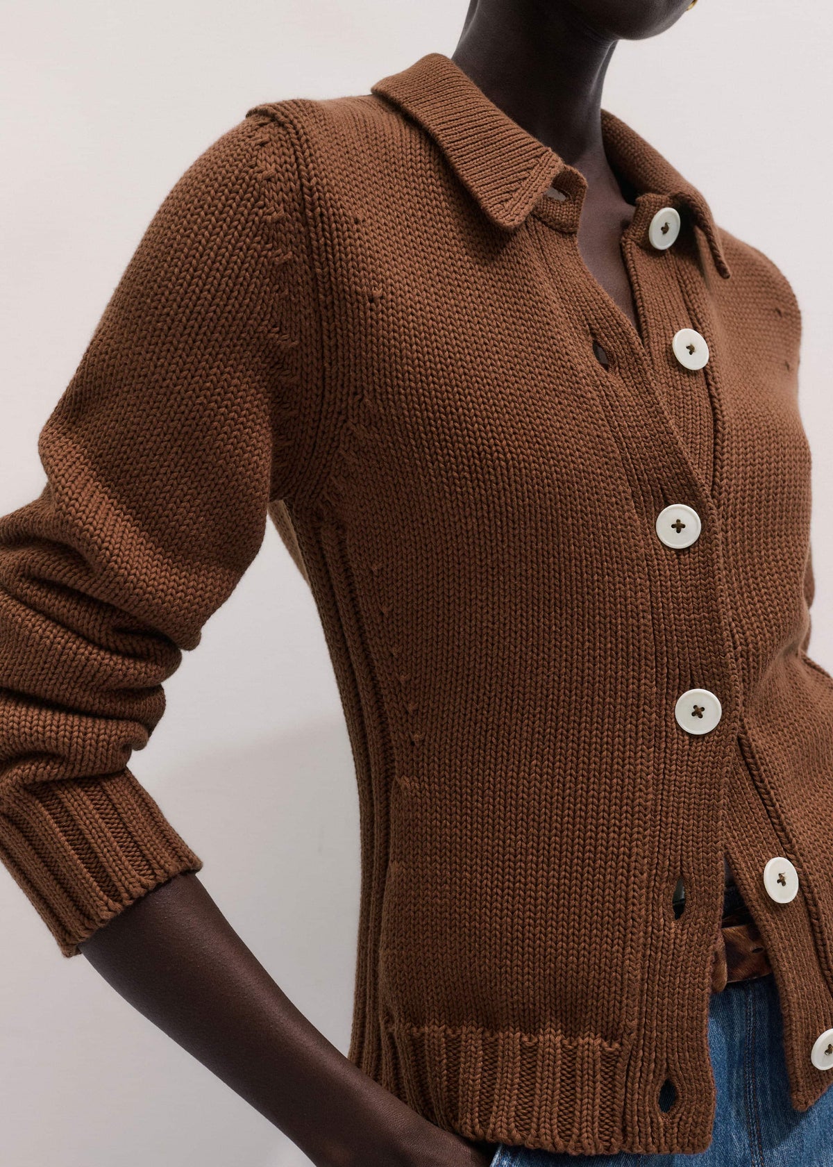 Brown Slim Collared Cardigan | ME+EM