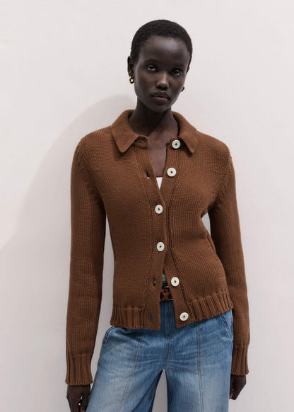 Brown Slim Collared Cardigan | ME+EM