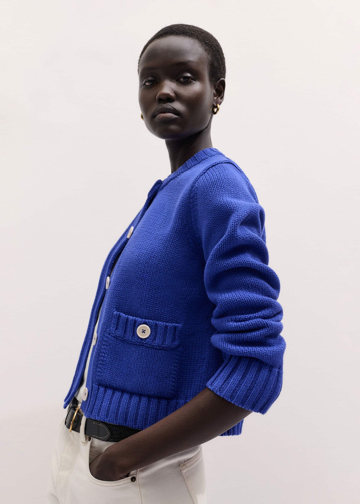 Deep Blue Straight Crop Cardigan | ME+EM