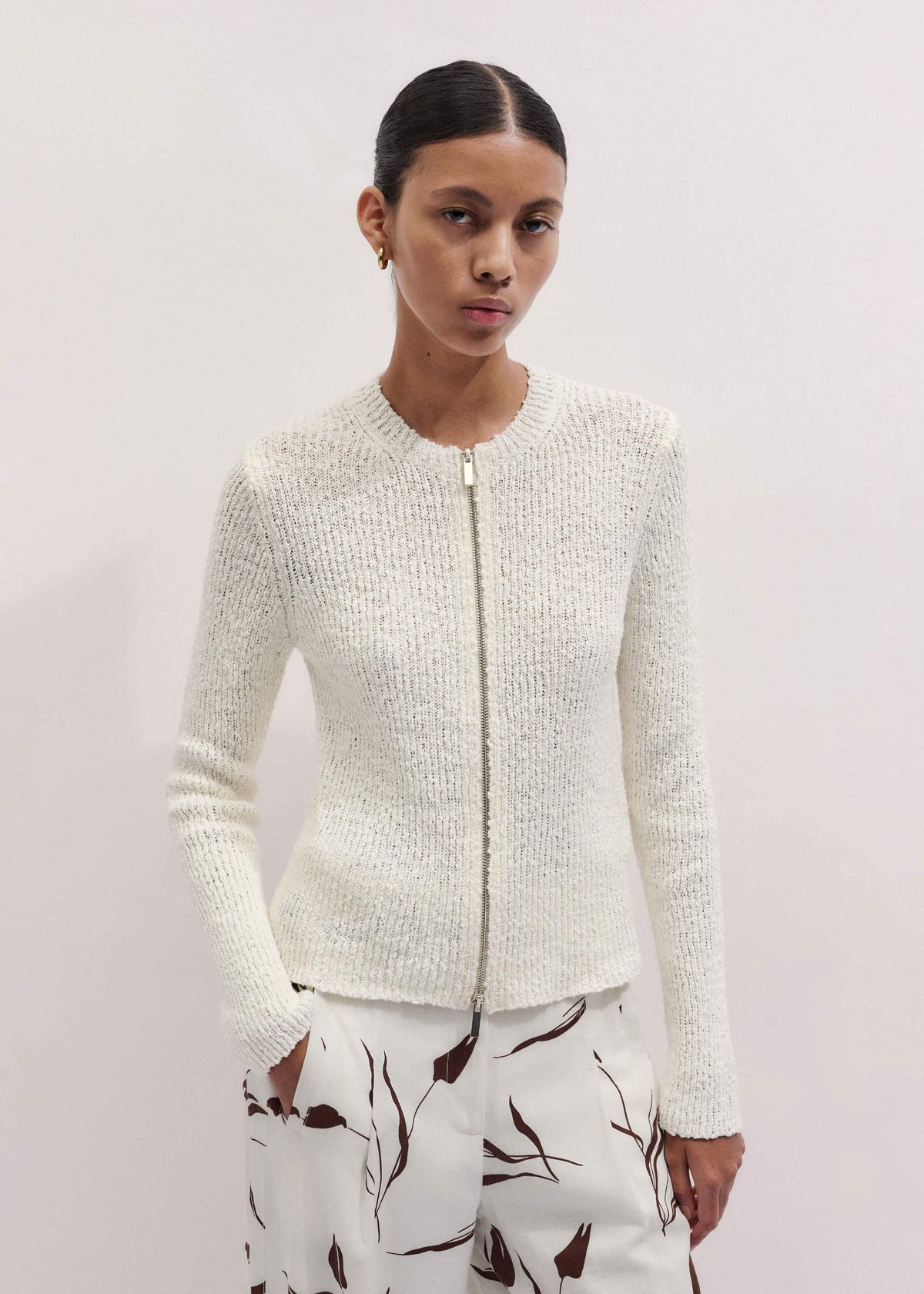 Cream Double Zip Cardigan | ME+EM