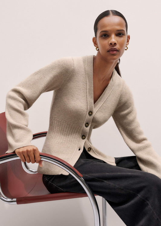 Brown Merino Cashmere Contour Cardigan | ME+EM