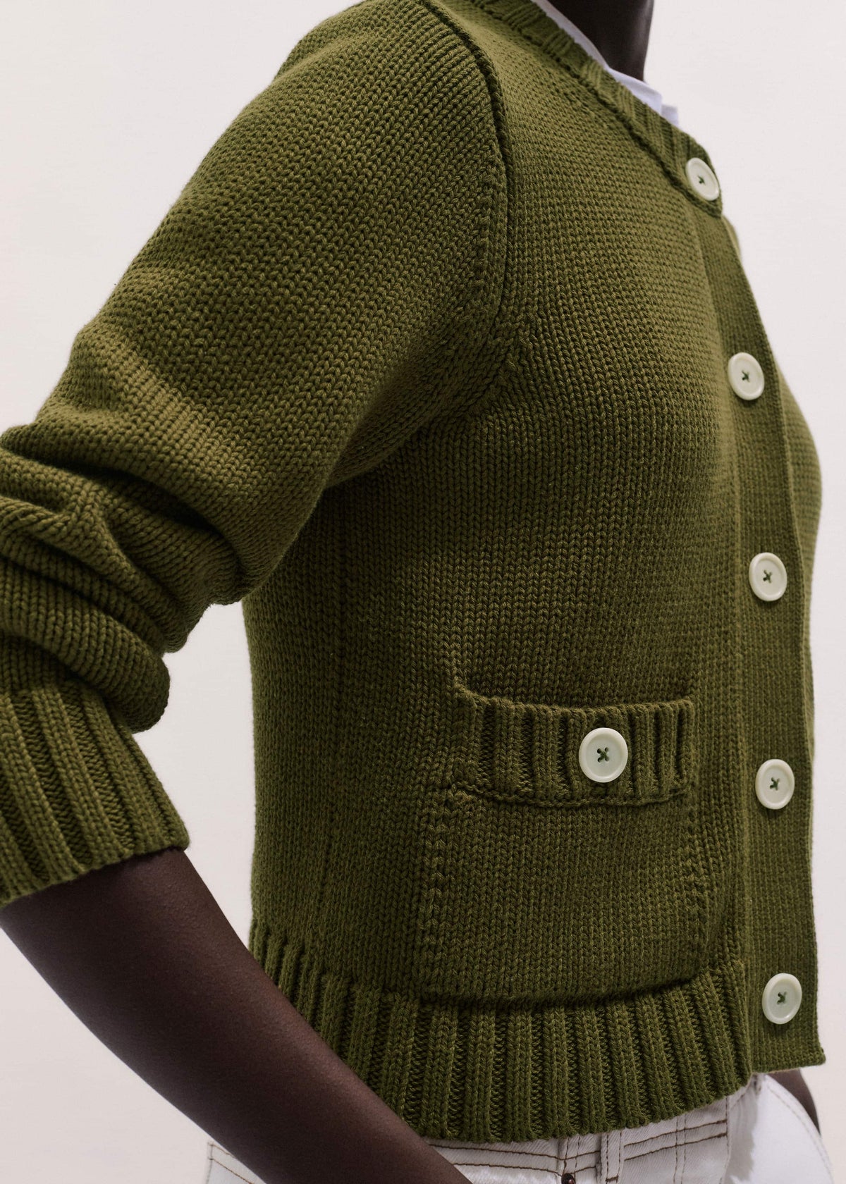 Olive Green Straight Crop Cardigan | ME+EM