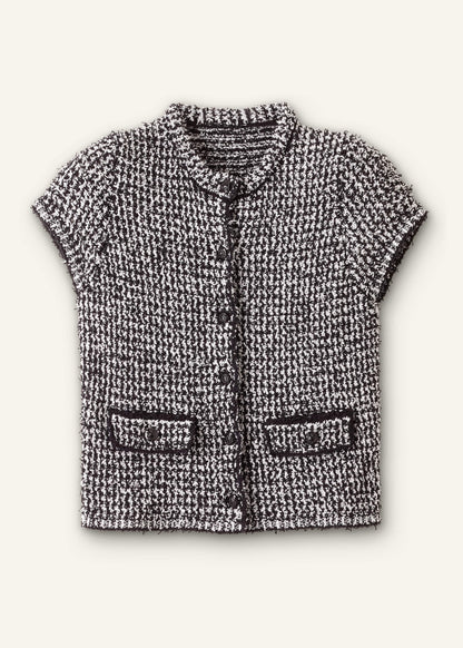 Black Tweed Knit Pouf Sleeve Crop Jacket | ME+EM