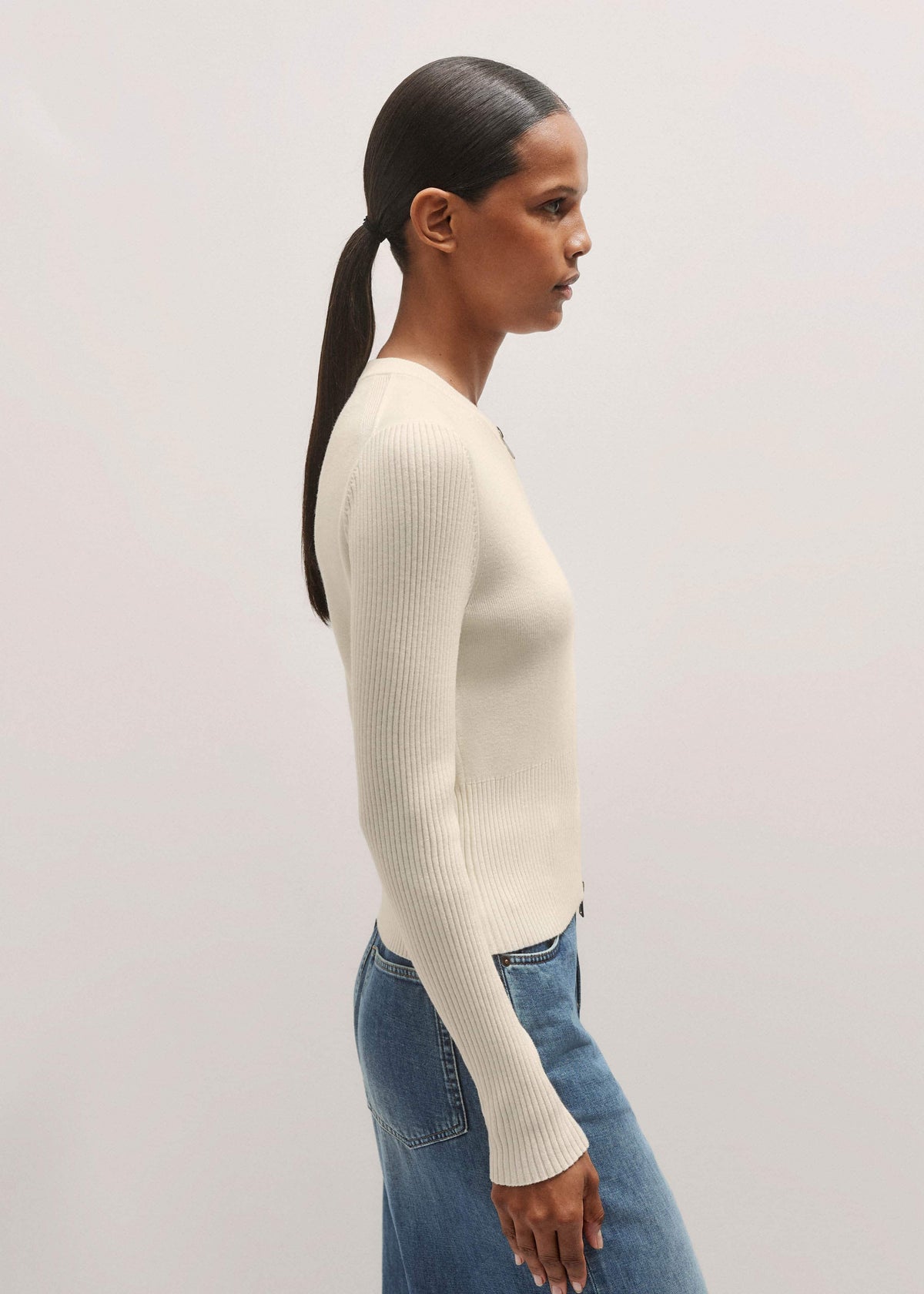 Cream Milano Knit Two-Way Zip Cardigan | ME+EM