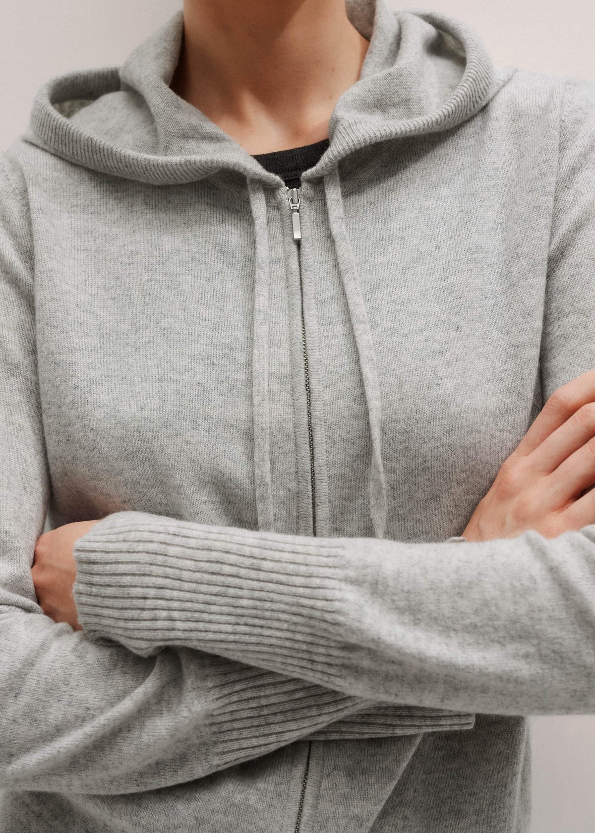 Silver Gray Mélange Cashmere Relaxed Fit Box Zip Hoodie | ME+EM
