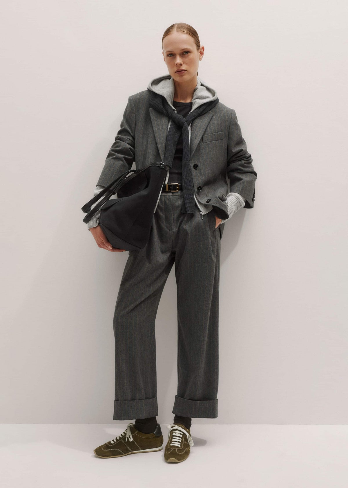 Silver Gray Mélange Cashmere Relaxed Fit Box Zip Hoodie | ME+EM