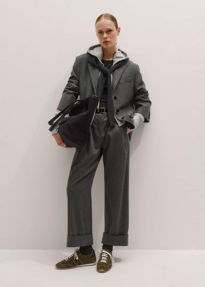 Silver Gray Mélange Cashmere Relaxed Fit Box Zip Hoodie | ME+EM