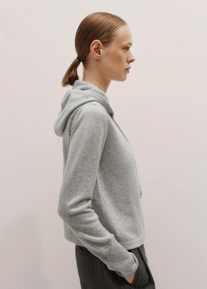 Silver Gray Mélange Cashmere Relaxed Fit Box Zip Hoodie | ME+EM