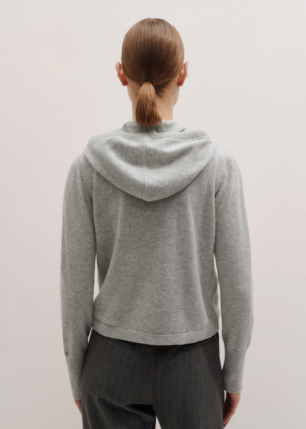 Silver Gray Mélange Cashmere Relaxed Fit Box Zip Hoodie | ME+EM