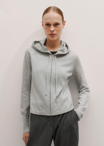 Silver Gray Mélange Cashmere Relaxed Fit Box Zip Hoodie | ME+EM