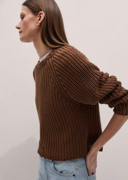 Brown Chunky Cotton Raglan Sweater | ME+EM