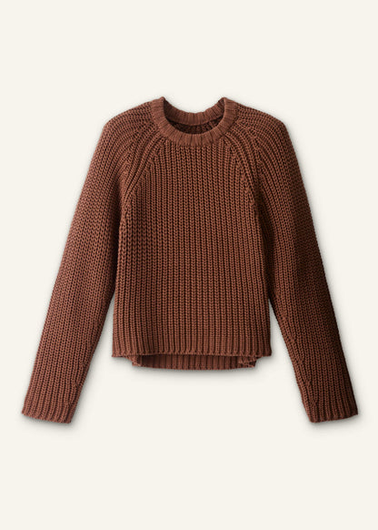 Brown Chunky Cotton Raglan Sweater | ME+EM