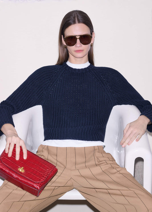 Navy Chunky Cotton Raglan Sweater | ME+EM