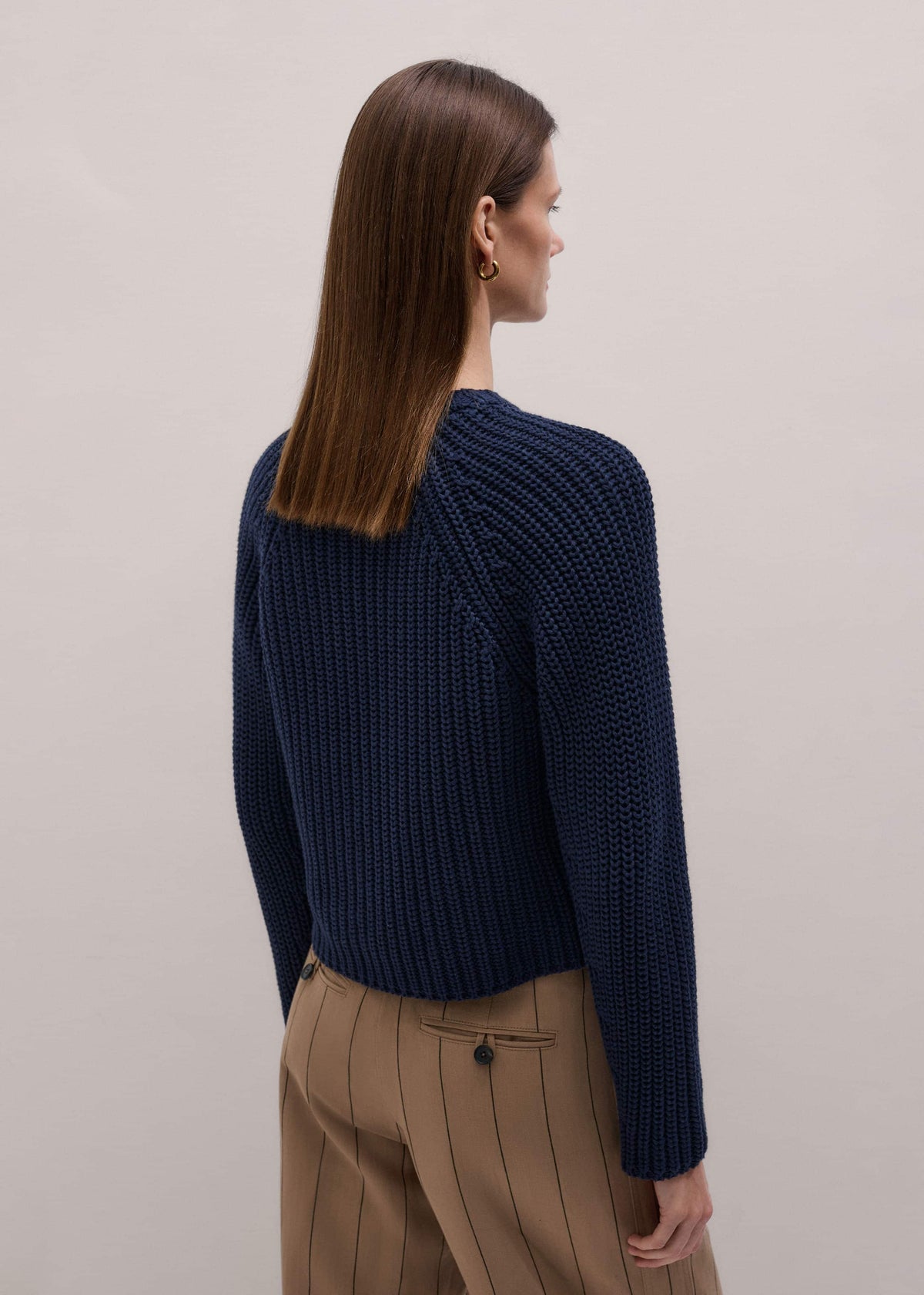 Navy Chunky Cotton Raglan Sweater | ME+EM