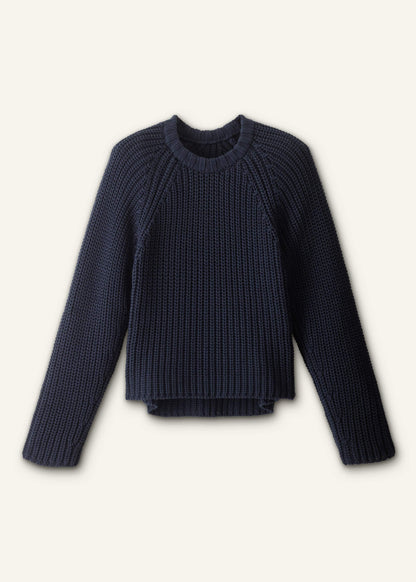 Navy Chunky Cotton Raglan Sweater | ME+EM