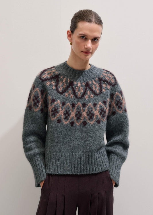 Gray Fairisle Jacquard Relaxed Sweater + Snood | ME+EM