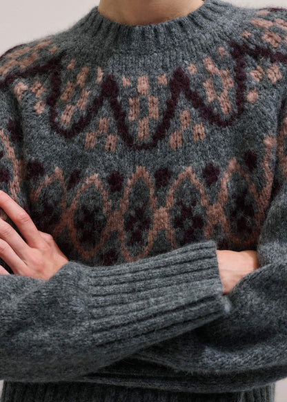 Gray Fairisle Jacquard Relaxed Sweater + Snood | ME+EM