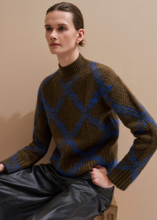 Green Merino Statement Textured Argyle Sweater | ME+EM